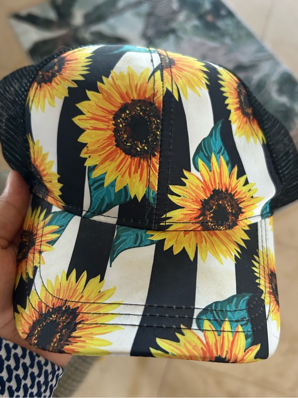 Sunflower Print Black & White crazy train Trucker Hat #96